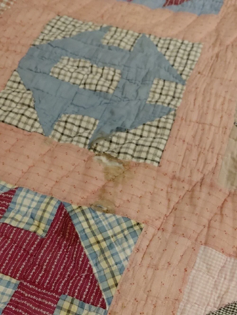 Handmade Patchwork Quilt in Pink and Multicolor